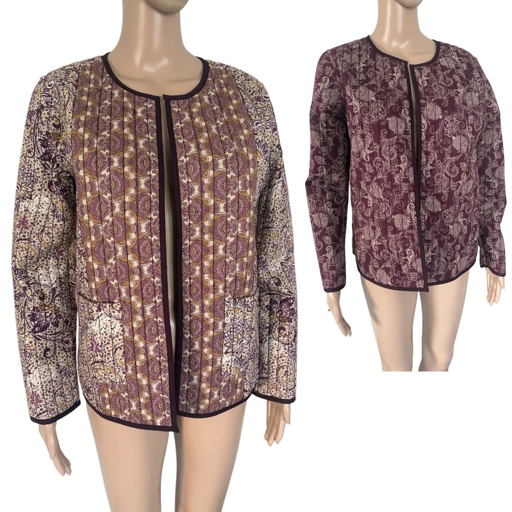 Reversible Quilted Floral Paisley Jacket Womens Plum Cream Boho Grandmacore